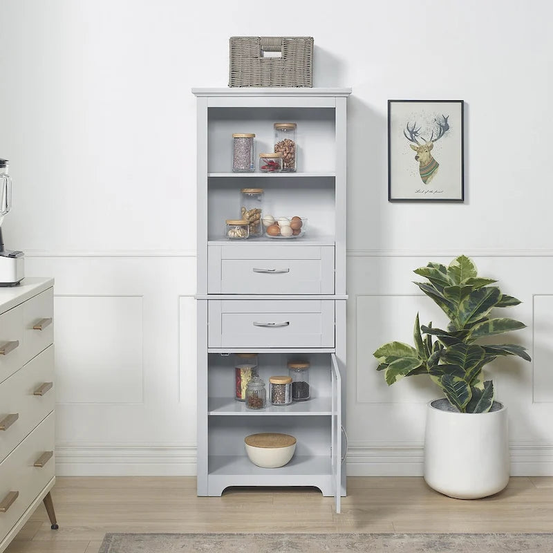 Armoire de rangement haute avec étagère ouverte et tablettes réglables