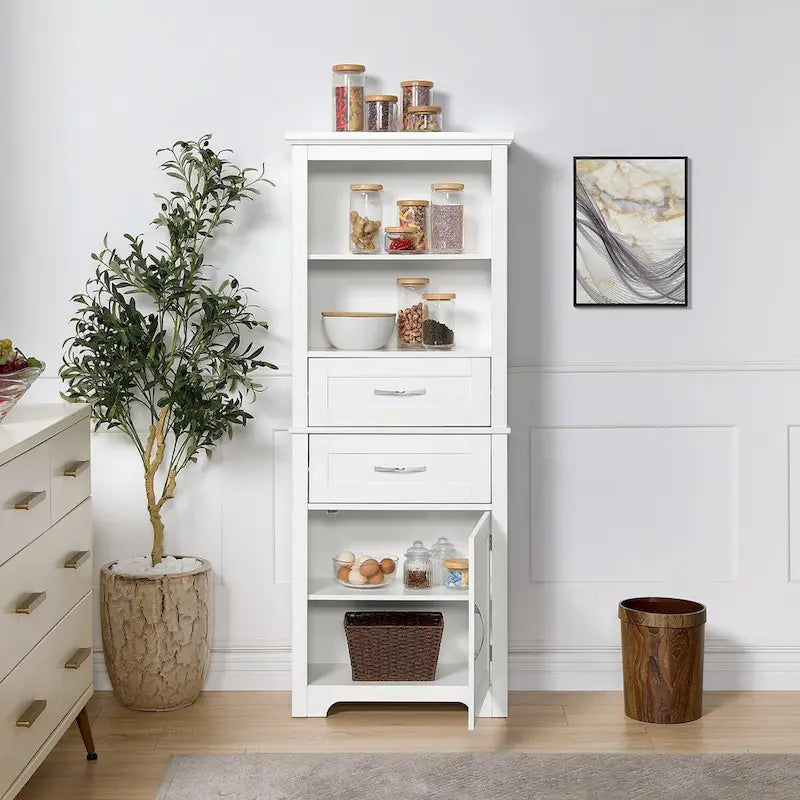 Armoire de rangement haute avec étagère ouverte et tablettes réglables