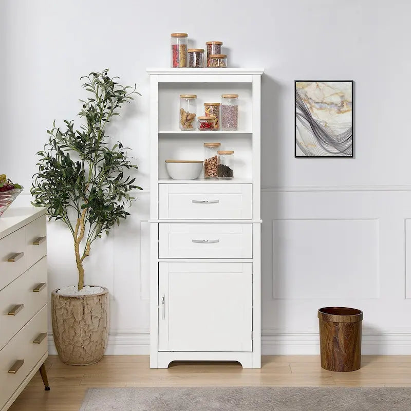 Armoire de rangement haute avec étagère ouverte et tablettes réglables