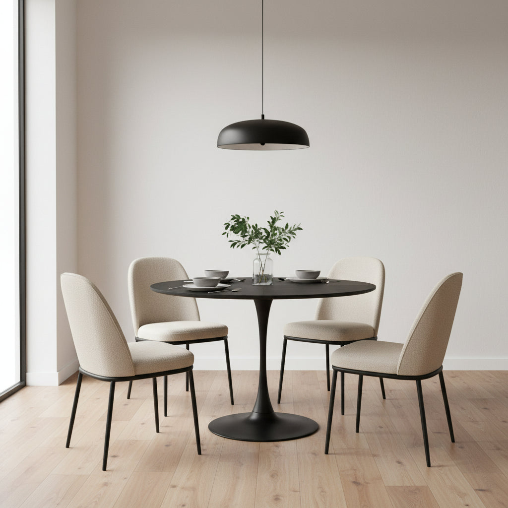 Table à manger ronde moderne, avec piètement en métal