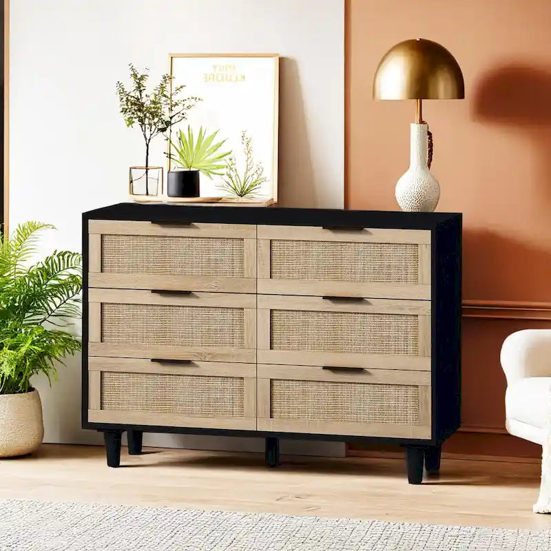 Commode de rangement à 6 tiroirs style rotin