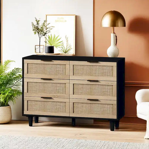 Commode de rangement à 6 tiroirs style rotin