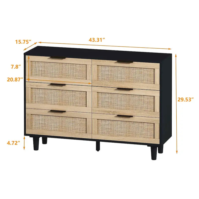Commode de rangement à 6 tiroirs style rotin