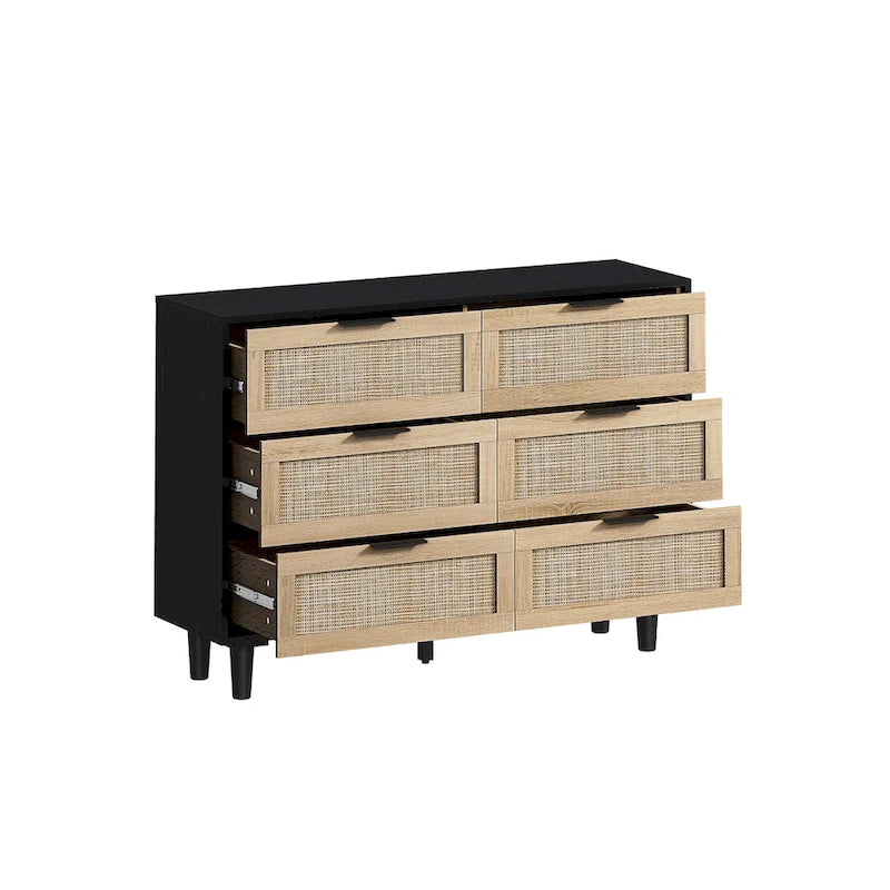 Commode de rangement à 6 tiroirs style rotin