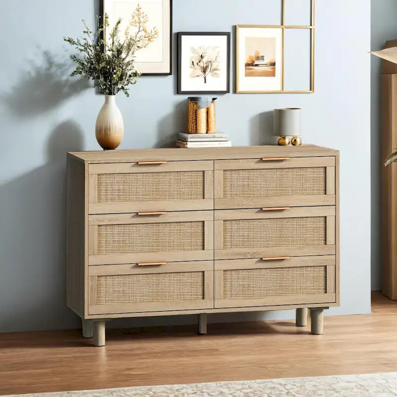 Commode de rangement à 6 tiroirs style rotin