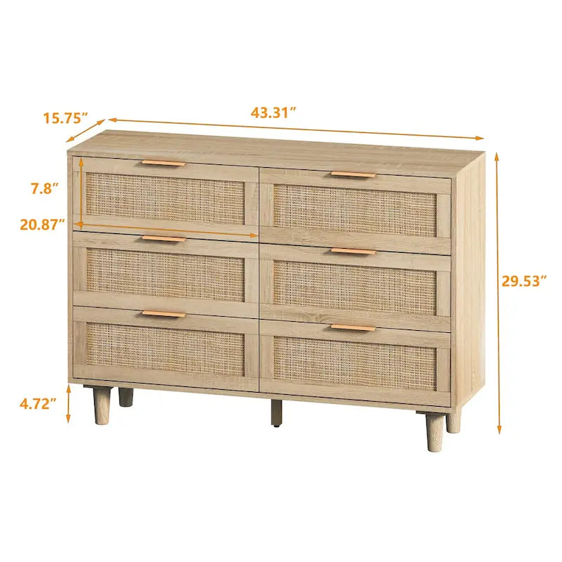 Commode de rangement à 6 tiroirs style rotin
