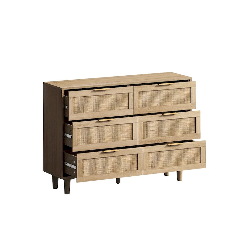 Commode de rangement à 6 tiroirs style rotin