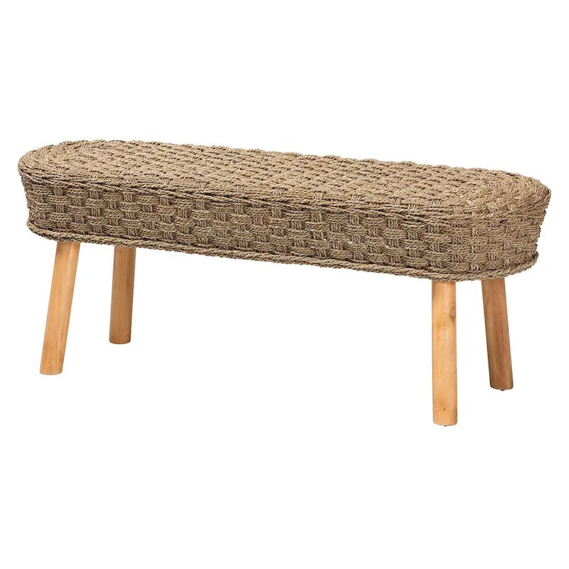 Banc de style bohème moderne décoré d'algues naturelles et de bois d'acacia