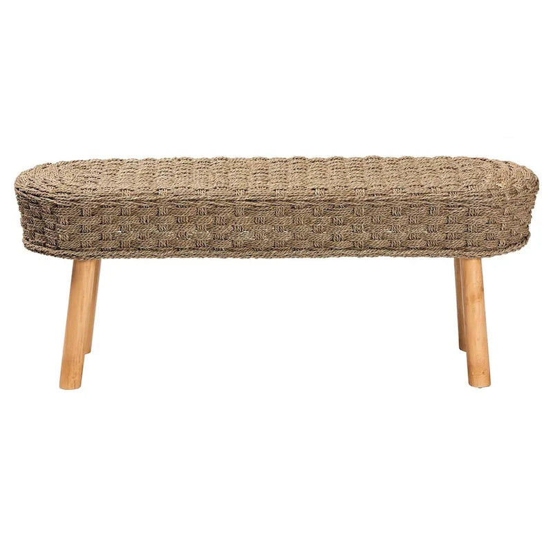 Banc de style bohème moderne décoré d'algues naturelles et de bois d'acacia