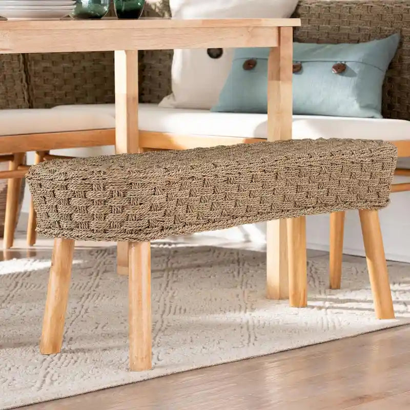 Banc de style bohème moderne décoré d'algues naturelles et de bois d'acacia