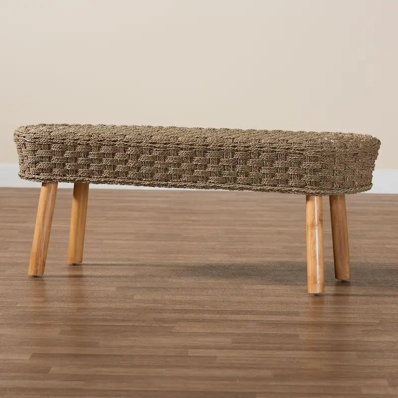 Banc de style bohème moderne décoré d'algues naturelles et de bois d'acacia