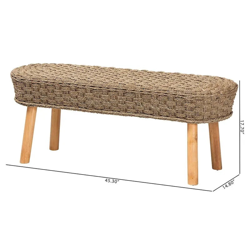 Banc de style bohème moderne décoré d'algues naturelles et de bois d'acacia
