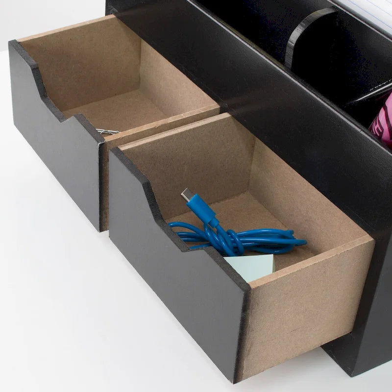 Organisateur de bureau noir à 8 compartiments avec chargement USB