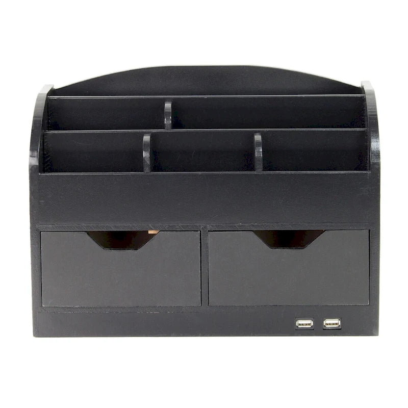 Organisateur de bureau noir à 8 compartiments avec chargement USB