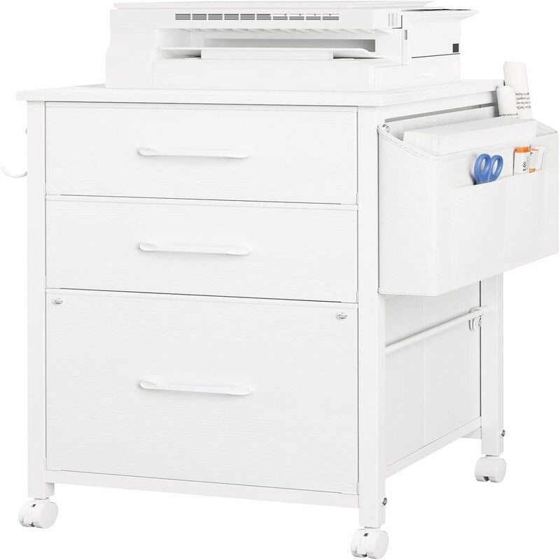 Caisson de rangement mobile à 3 tiroirs avec pochette latérale