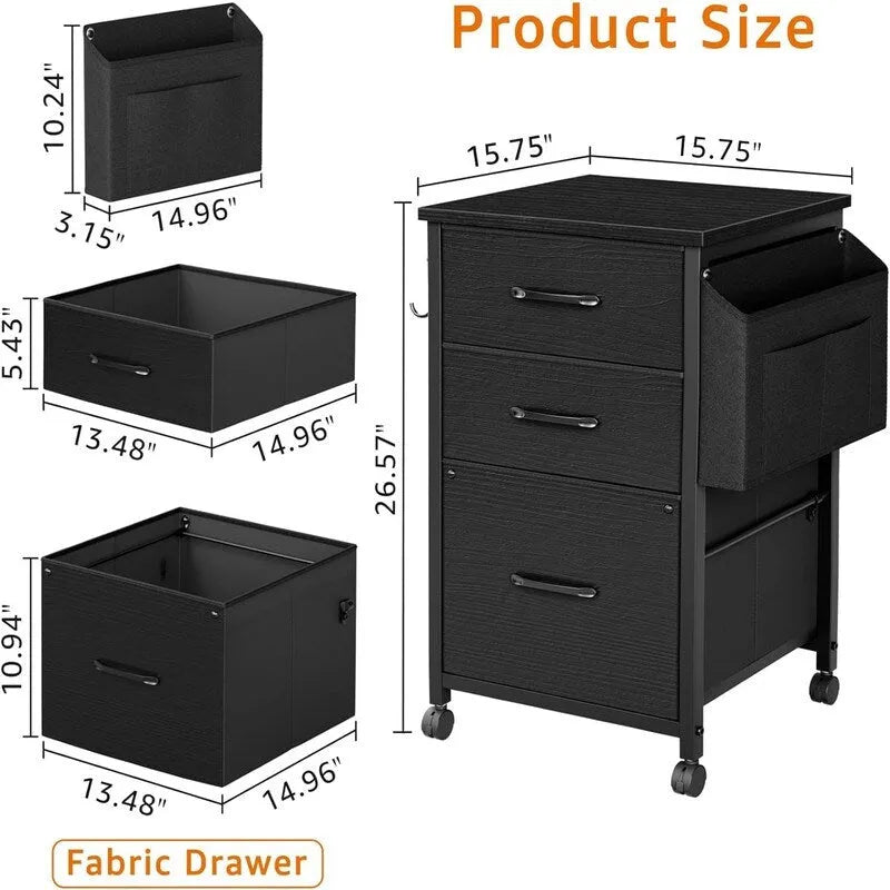 Caisson de rangement mobile à 3 tiroirs avec pochette latérale