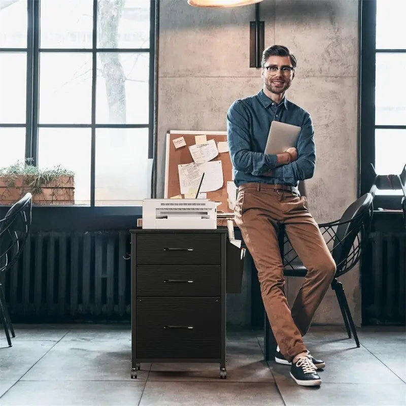Caisson de rangement mobile à 3 tiroirs avec pochette latérale