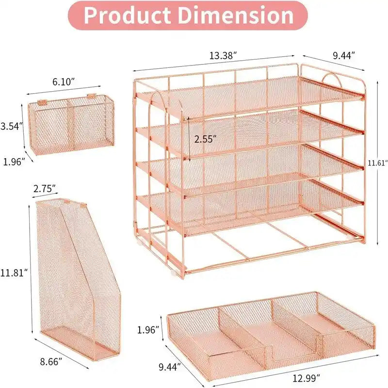 Organisateur de bureau en maille métallique à 5 niveaux avec tiroir