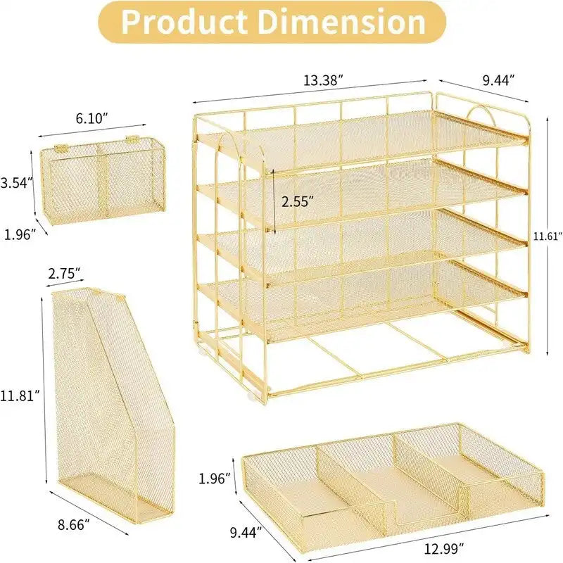Organisateur de bureau en maille métallique à 5 niveaux avec tiroir
