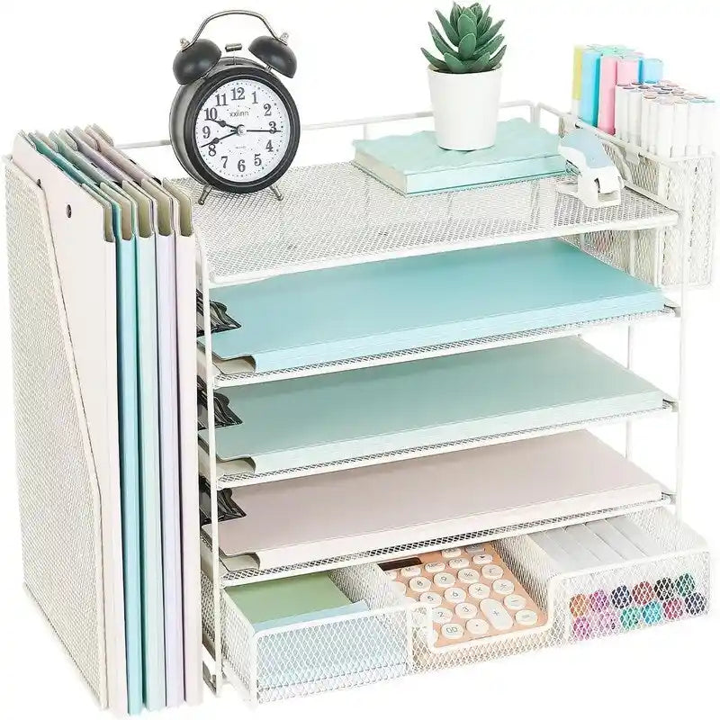 Organisateur de bureau en maille métallique à 5 niveaux avec tiroir