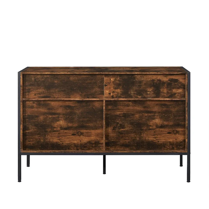 Commode 7 tiroirs brun rustique avec cadre en acier