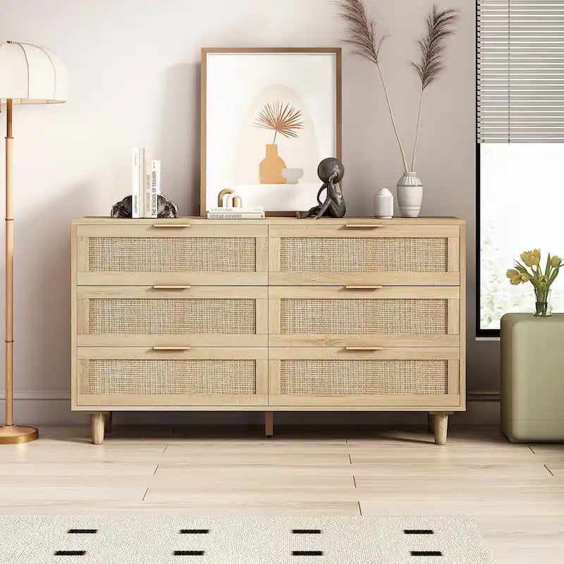 Commode en rotin à six tiroirs de 51,18 pouces