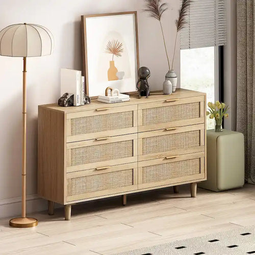Commode en rotin à six tiroirs de 51,18 pouces