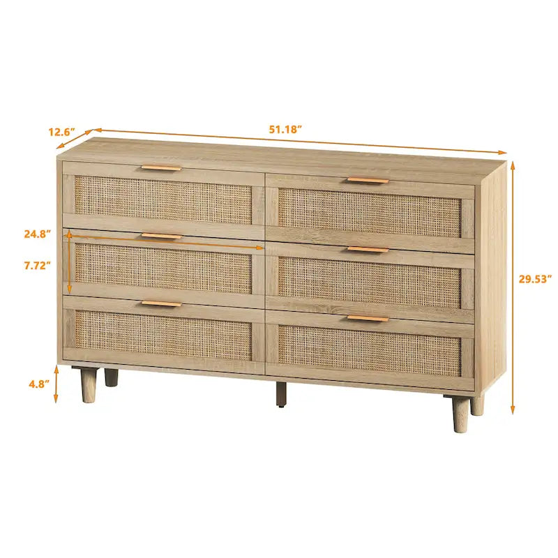 Commode en rotin à six tiroirs de 51,18 pouces