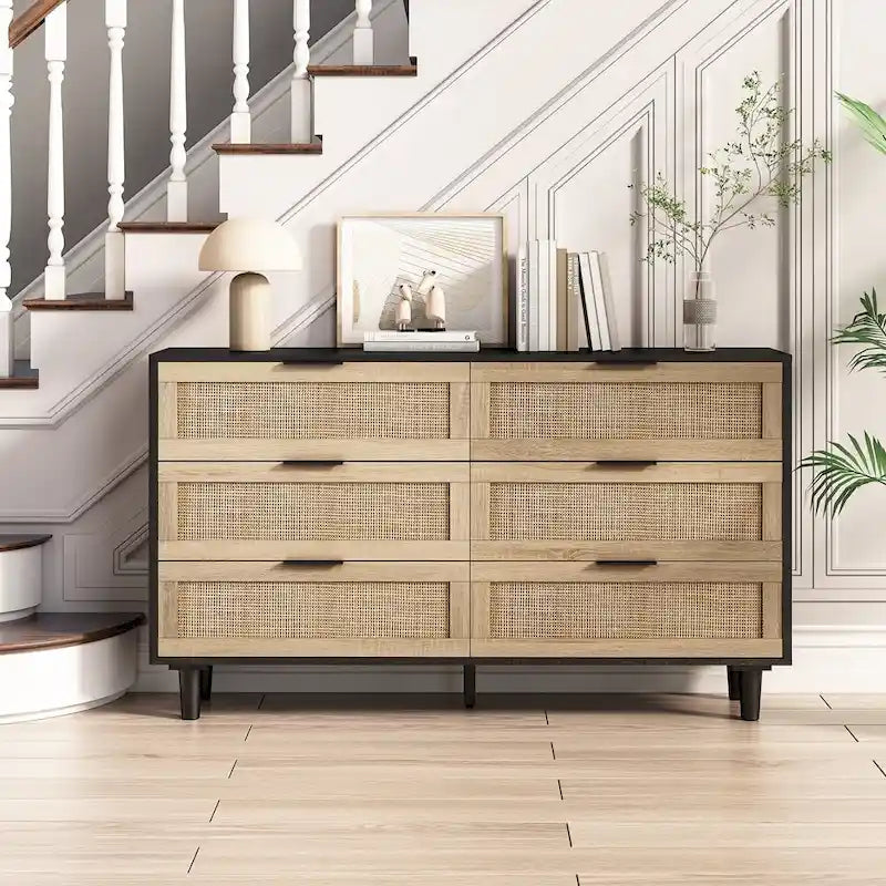 Commode en rotin à six tiroirs de 51,18 pouces