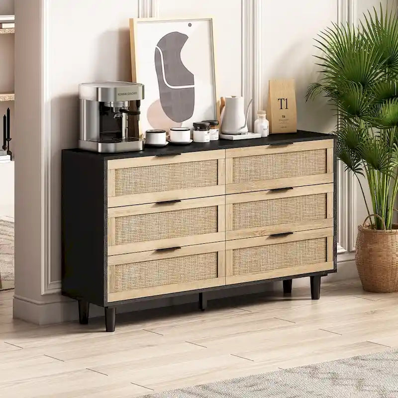 Commode en rotin à six tiroirs de 51,18 pouces