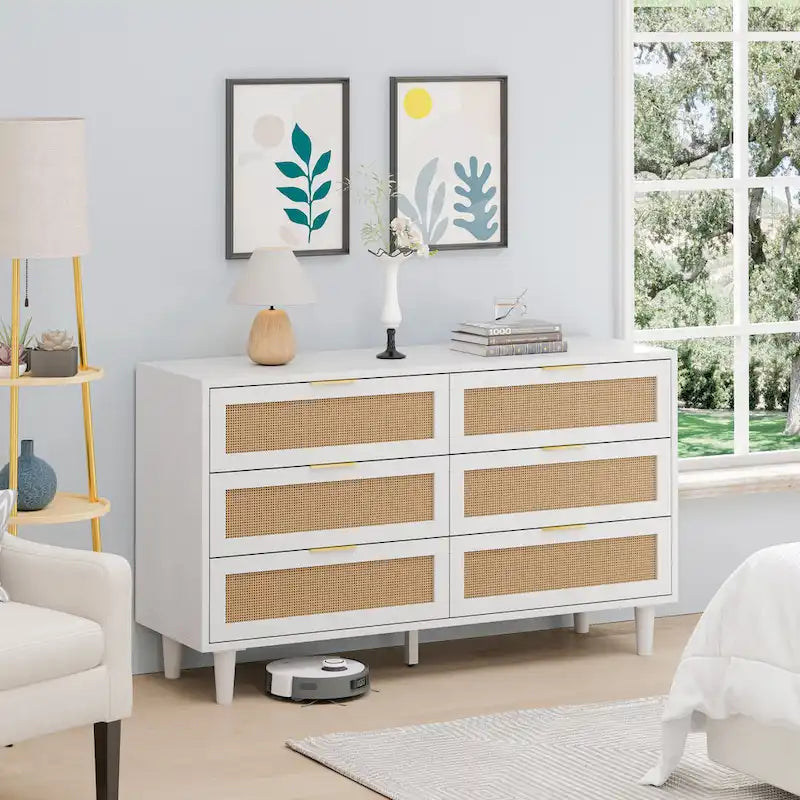 Commode en rotin à six tiroirs de 51,18 pouces