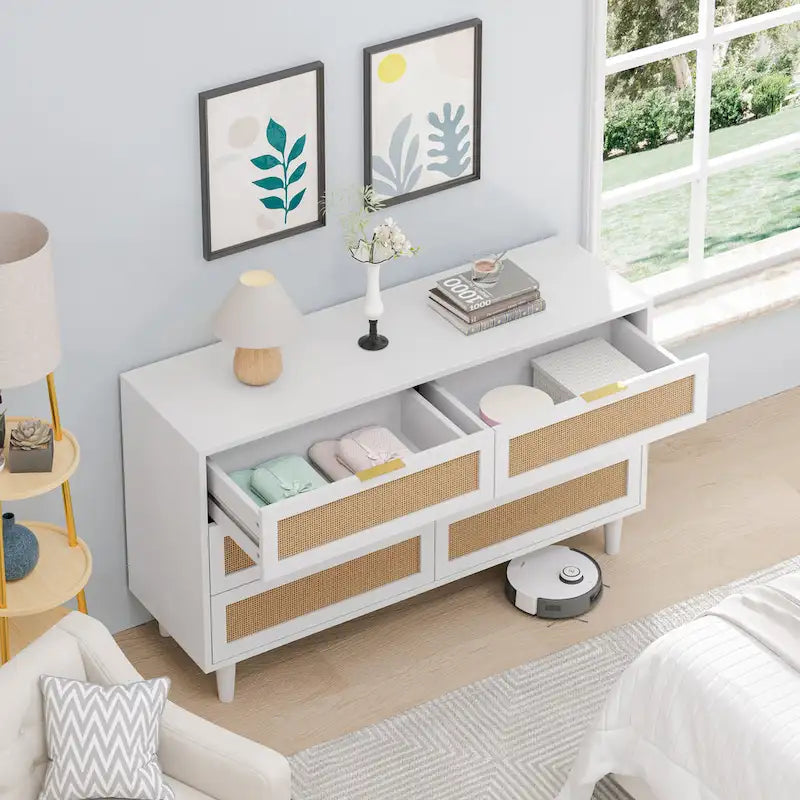 Commode en rotin à six tiroirs de 51,18 pouces