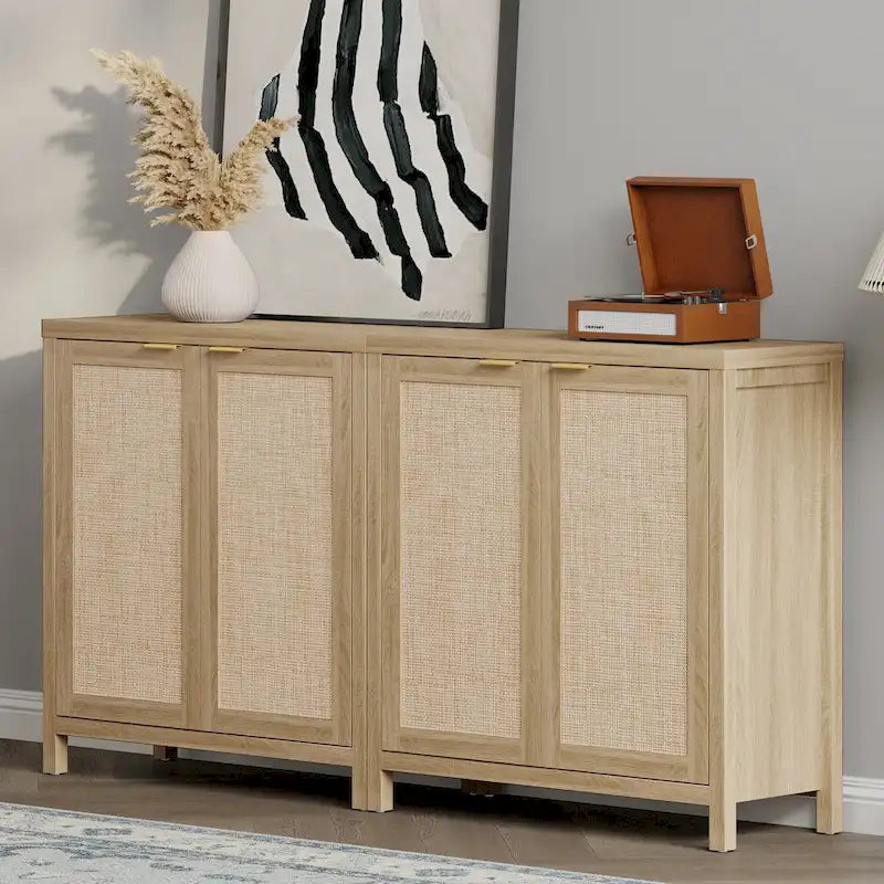 Buffet en rotin avec 2 portes, lot de 2