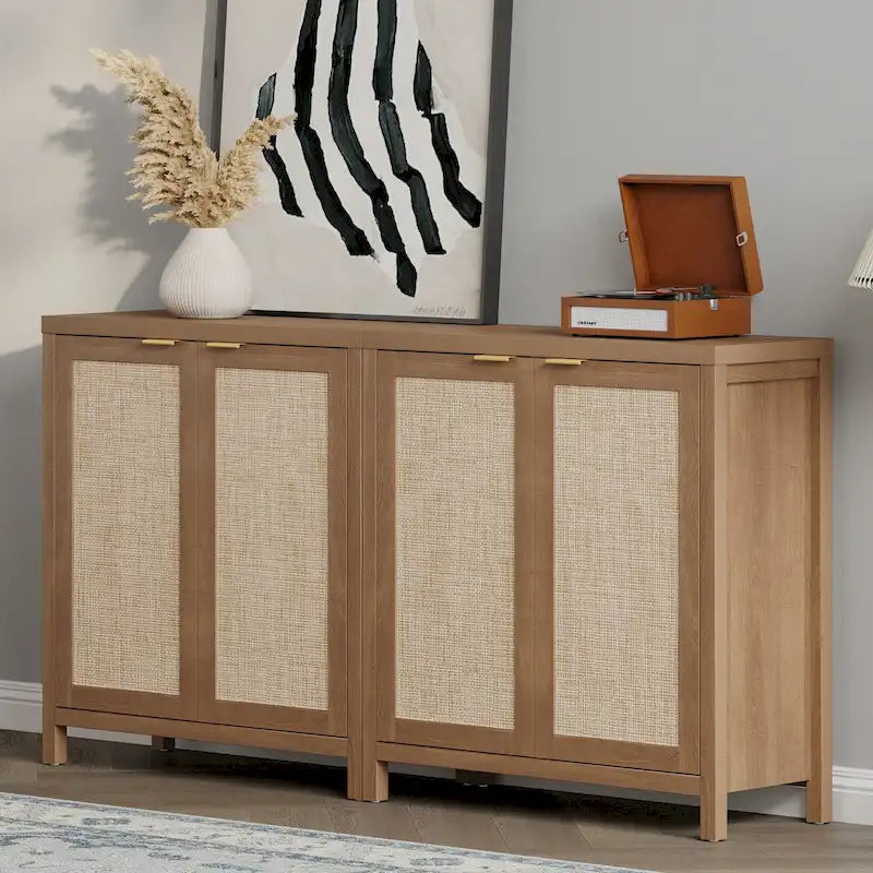 Buffet en rotin avec 2 portes, lot de 2