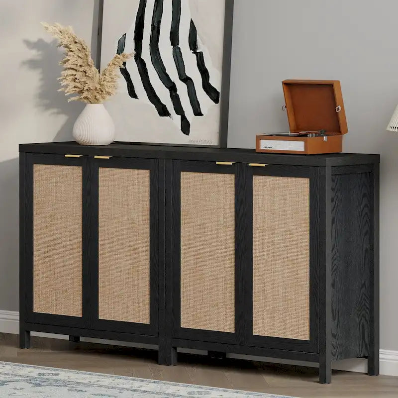 Buffet en rotin avec 2 portes, lot de 2
