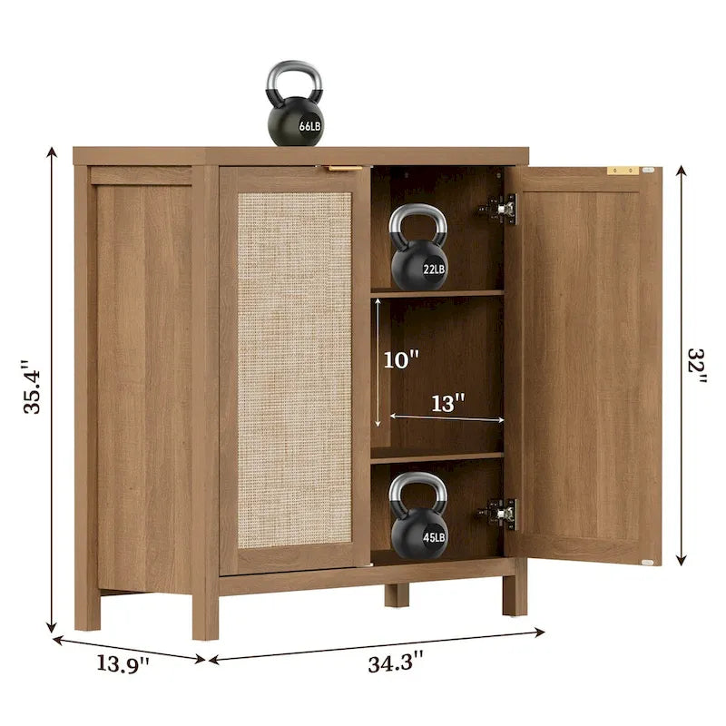 Buffet en rotin avec 2 portes, lot de 2