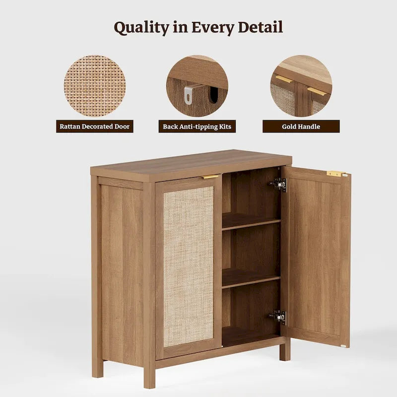 Buffet en rotin avec 2 portes, lot de 2