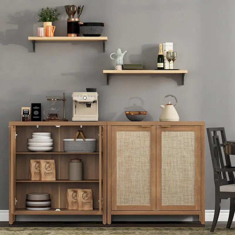 Buffet en rotin avec 2 portes, lot de 2
