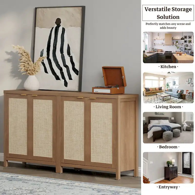Buffet en rotin avec 2 portes, lot de 2