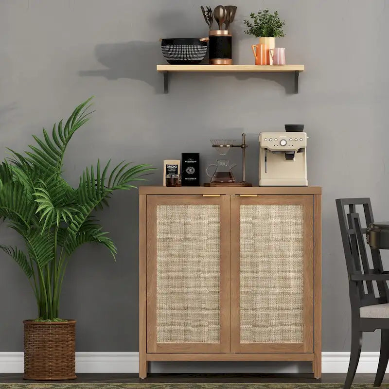 Buffet en rotin avec 2 portes, lot de 2