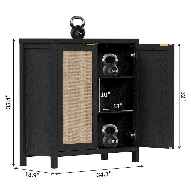 Buffet en rotin avec 2 portes, lot de 2