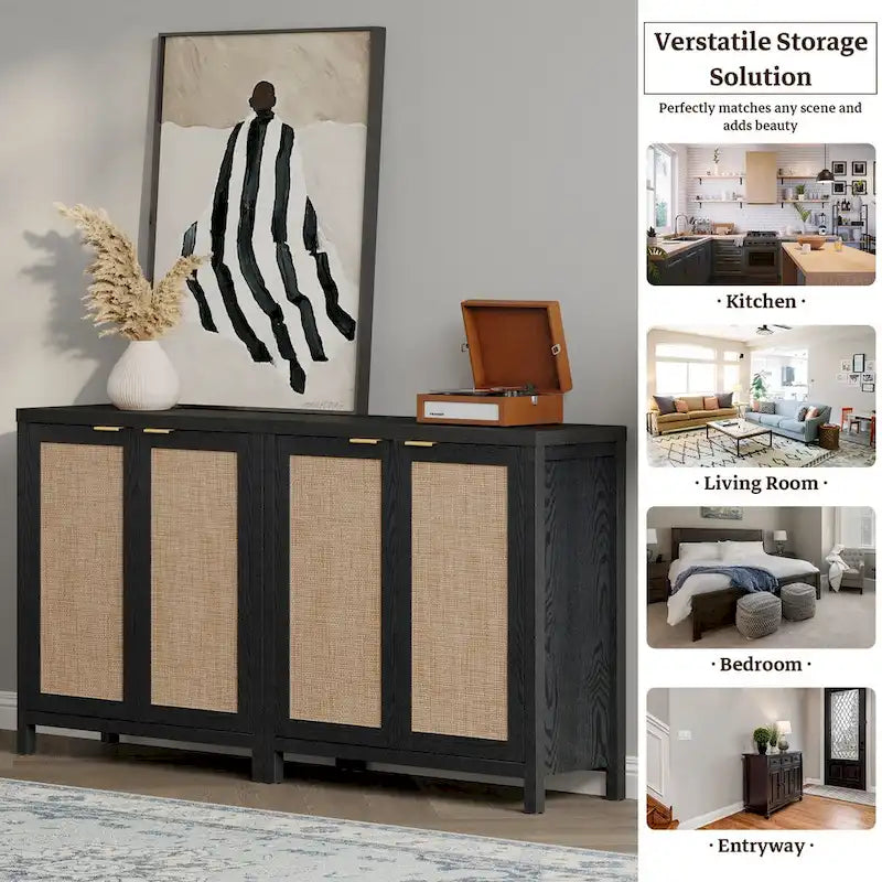 Buffet en rotin avec 2 portes, lot de 2