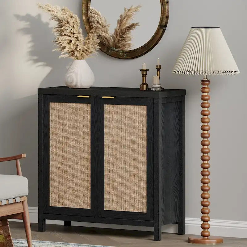 Buffet en rotin avec 2 portes, lot de 2