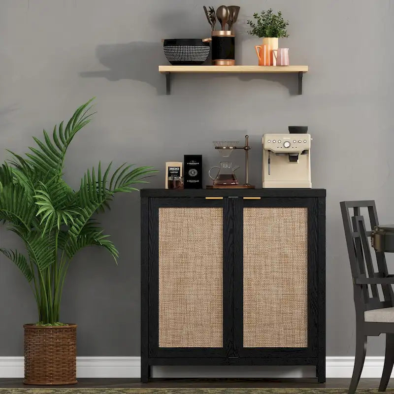 Buffet en rotin avec 2 portes, lot de 2