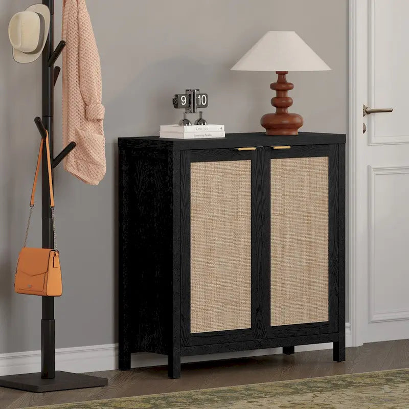 Buffet en rotin avec 2 portes, lot de 2