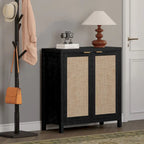 Buffet en rotin avec 2 portes, lot de 2