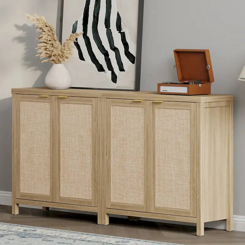 Buffet en rotin avec 2 portes, lot de 2