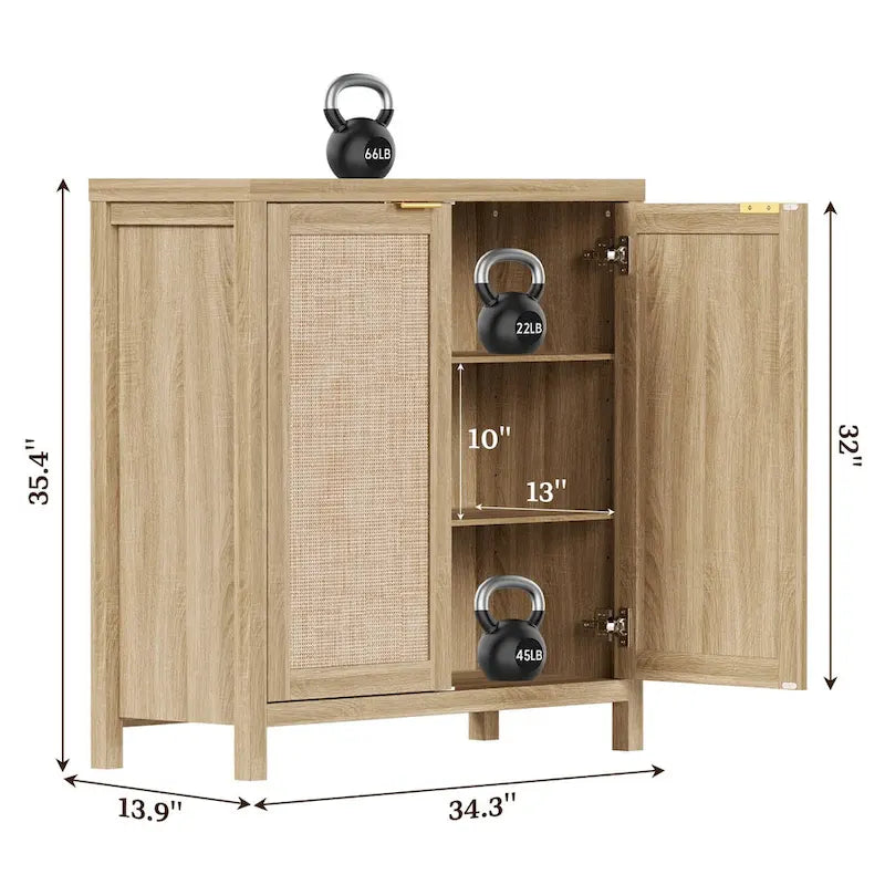 Buffet en rotin avec 2 portes, lot de 2