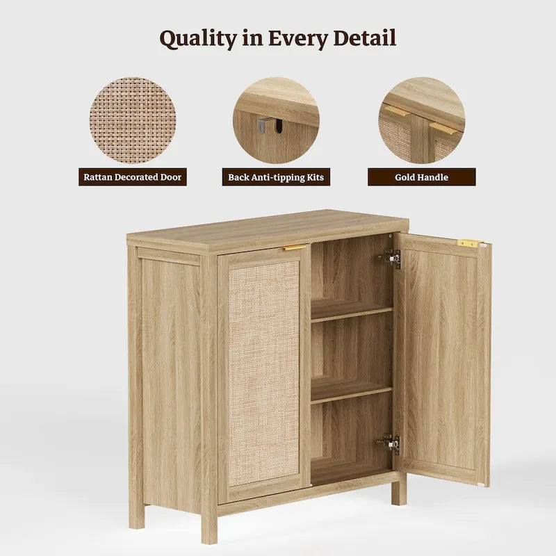 Buffet en rotin avec 2 portes, lot de 2