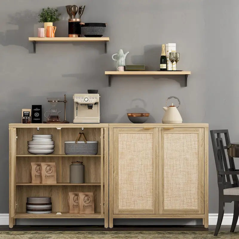 Buffet en rotin avec 2 portes, lot de 2
